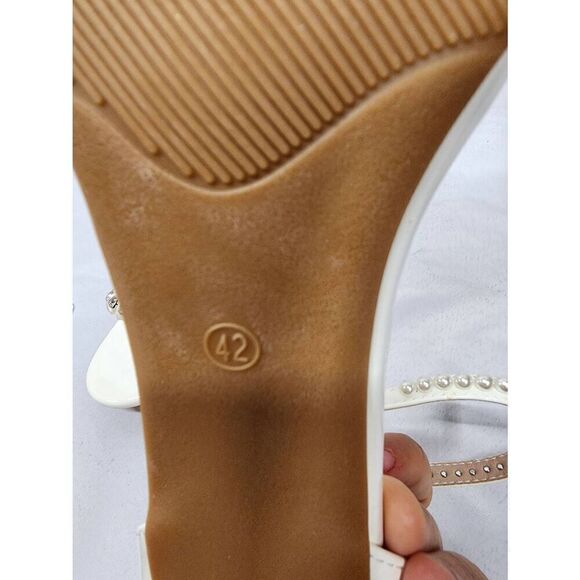 WOJWSKI Women's Size 11 Heels Sandals Open Toe Pearls Platform Heeled Sandals - Picture 8 of 10